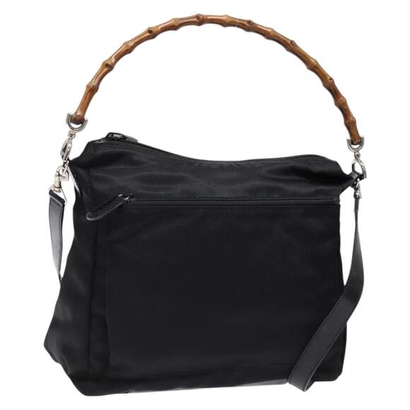 GUCCI Bamboo Hand Bag Nylon Black Silver 000 2404 000 2404 - Picture 1 of 13